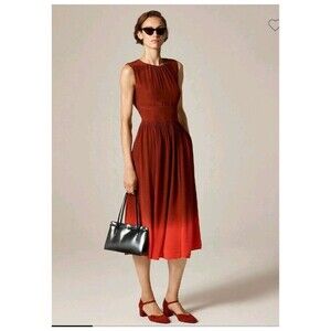 J.Crew Cinched Waist Midi Dress Dip Dyed Crepe De Chine CN828 $278 Size 8 NWT